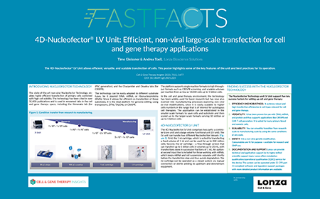 4D-Nucleofector<sup>®️</sup> LV Unit: Efficient, non-viral large-scale transfection for cell and gene therapy applications